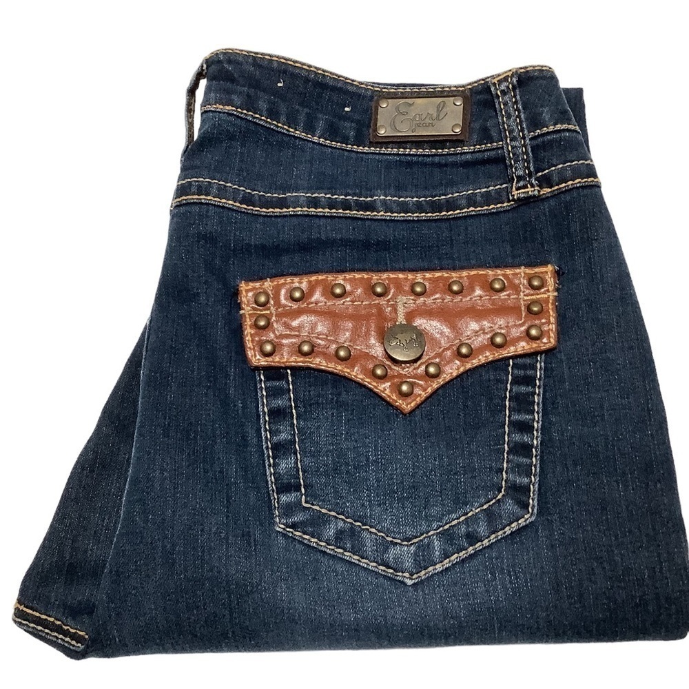 EARL‎ JEAN Studded Faux Leather Pocket Straight Leg Jeans Size 6